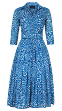 Audrey Dress #4 Shirt Collar 3/4 Sleeve Midi Length Cotton Musola (Heart Wave Big)