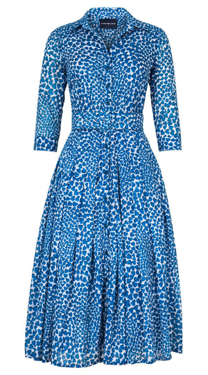 Audrey Dress #4 Shirt Collar 3/4 Sleeve Midi Length Cotton Musola (Heart Wave Big)