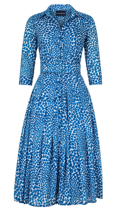 Audrey Dress #4 Shirt Collar 3/4 Sleeve Midi Length Cotton Musola (Heart Wave Big)