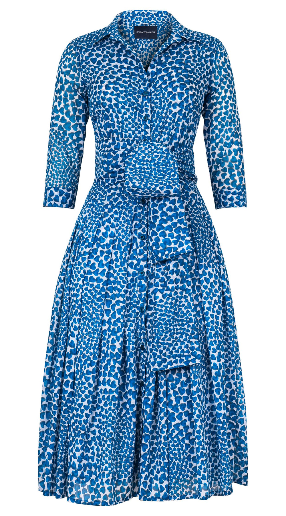 Audrey Dress #4 Shirt Collar 3/4 Sleeve Midi Length Cotton Musola (Heart Wave Big)