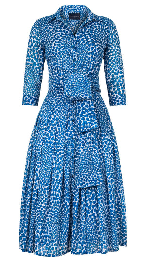Audrey Dress #4 Shirt Collar 3/4 Sleeve Midi Length Cotton Musola (Heart Wave Big)