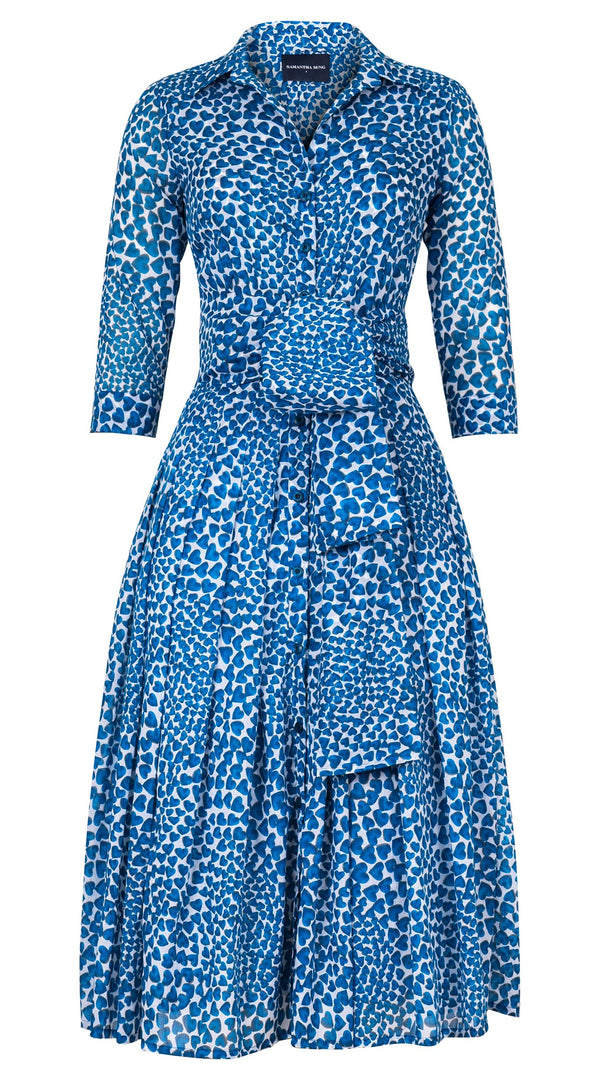 Audrey Dress #4 Shirt Collar 3/4 Sleeve Midi Length Cotton Musola (Heart Wave Big)