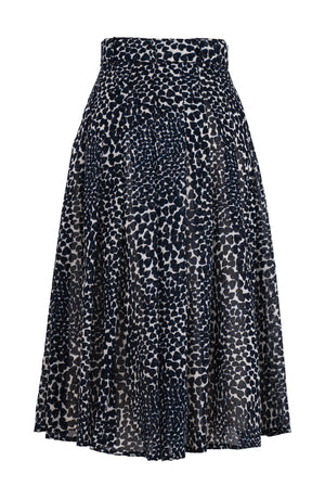 Zeller Skirt Midi Length Wool (Heart Wave) - Ivory Indigo