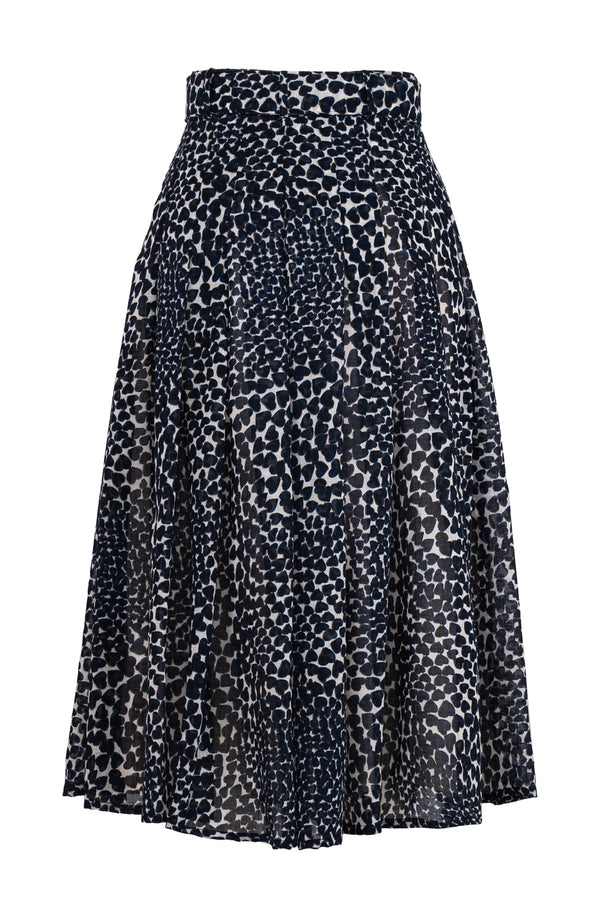 Zeller Skirt Midi Length Wool (Heart Wave) - Ivory Indigo