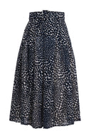 Zeller Skirt Midi Length Wool (Heart Wave) - Ivory Indigo