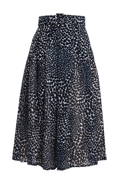 Zeller Skirt Midi Length Wool (Heart Wave) - Ivory Indigo