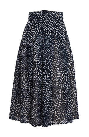 Zeller Skirt Midi Length Wool (Heart Wave) - Ivory Indigo