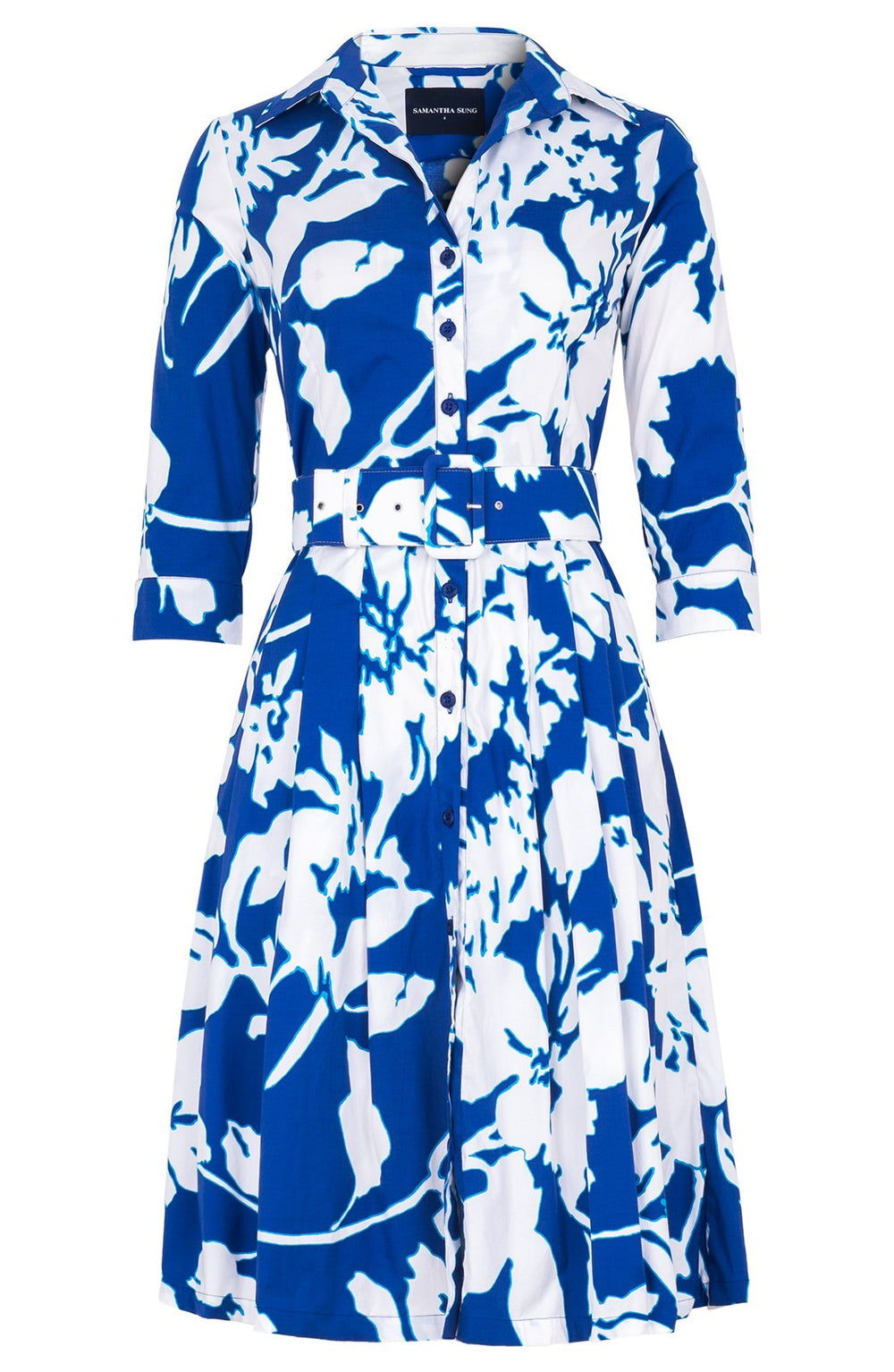 Audrey Dress #3 Shirt Collar 3/4 Sleeve Regular Length Cotton Stretch (Hemingway Flower Ground)