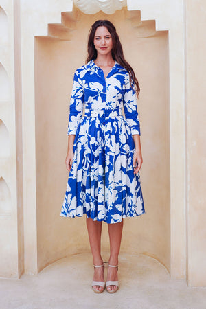 Laurent Dress Shirt Collar 3/4 Sleeve Long Length Cotton Stretch (Hemingway Flower Ground)