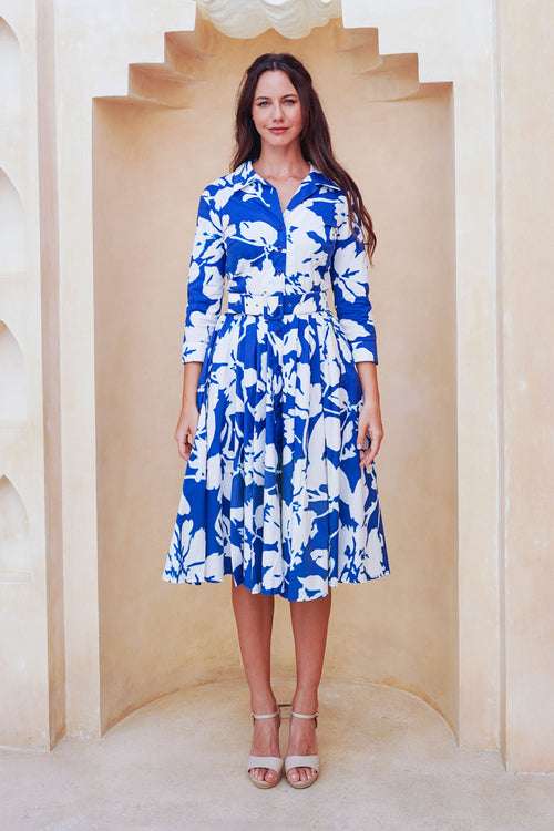 Laurent Dress Shirt Collar 3/4 Sleeve Long Length Cotton Stretch (Hemingway Flower Ground)