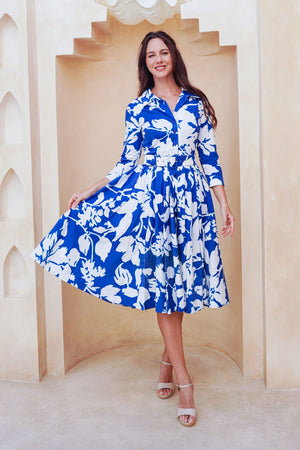 Laurent Dress Shirt Collar 3/4 Sleeve Long Length Cotton Stretch (Hemingway Flower Ground)