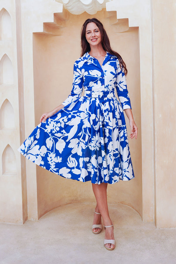 Laurent Dress Shirt Collar 3/4 Sleeve Long Length Cotton Stretch (Hemingway Flower Ground)