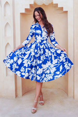 Laurent Dress Shirt Collar 3/4 Sleeve Long Length Cotton Stretch (Hemingway Flower Ground)