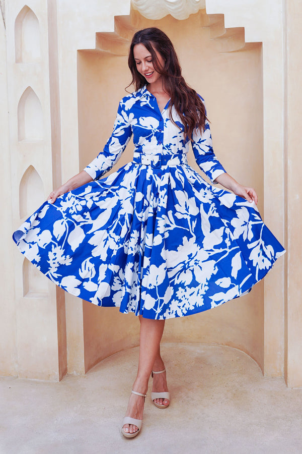 Laurent Dress Shirt Collar 3/4 Sleeve Long Length Cotton Stretch (Hemingway Flower Ground)