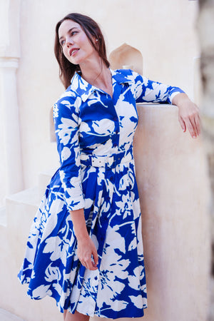 Laurent Dress Shirt Collar 3/4 Sleeve Long Length Cotton Stretch (Hemingway Flower Ground)