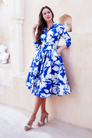 Laurent Dress Shirt Collar 3/4 Sleeve Long Length Cotton Stretch (Hemingway Flower Ground)