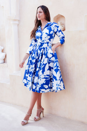 Laurent Dress Shirt Collar 3/4 Sleeve Long Length Cotton Stretch (Hemingway Flower Ground)