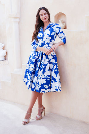 Laurent Dress Shirt Collar 3/4 Sleeve Long Length Cotton Stretch (Hemingway Flower Ground)