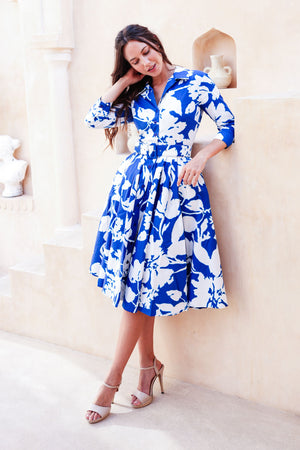 Laurent Dress Shirt Collar 3/4 Sleeve Long Length Cotton Stretch (Hemingway Flower Ground)