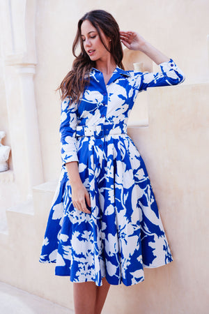 Laurent Dress Shirt Collar 3/4 Sleeve Long Length Cotton Stretch (Hemingway Flower Ground)