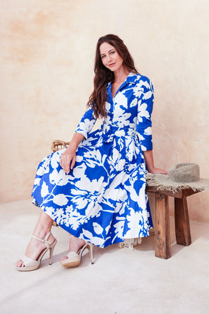 Laurent Dress Shirt Collar 3/4 Sleeve Long Length Cotton Stretch (Hemingway Flower Ground)