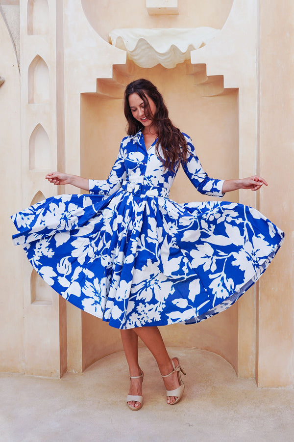 Laurent Dress Shirt Collar 3/4 Sleeve Long Length Cotton Stretch (Hemingway Flower Ground)