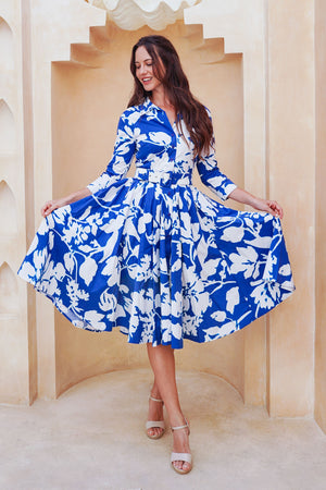 Laurent Dress Shirt Collar 3/4 Sleeve Long Length Cotton Stretch (Hemingway Flower Ground)