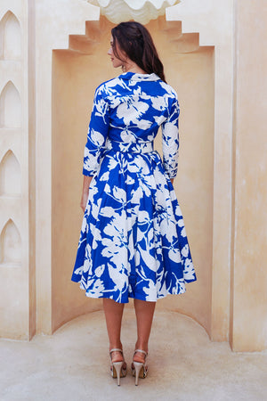 Laurent Dress Shirt Collar 3/4 Sleeve Long Length Cotton Stretch (Hemingway Flower Ground)