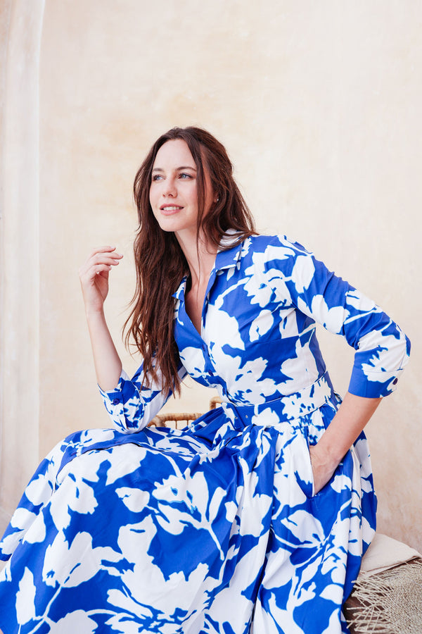 Laurent Dress Shirt Collar 3/4 Sleeve Long Length Cotton Stretch (Hemingway Flower Ground)