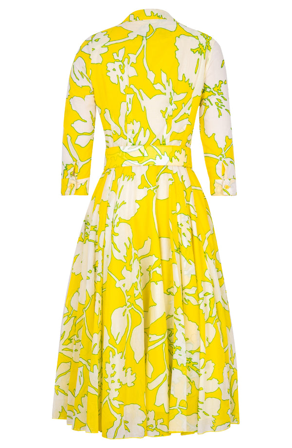 Aster Dress Shirt Collar 3/4 Sleeve Midi Length Cotton Musola (Hemingway Flower Ground)