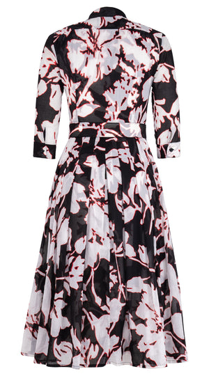 Audrey Dress #4 Shirt Collar 3/4 Sleeve Midi Length Cotton Musola (Hemingway Flower Ground)