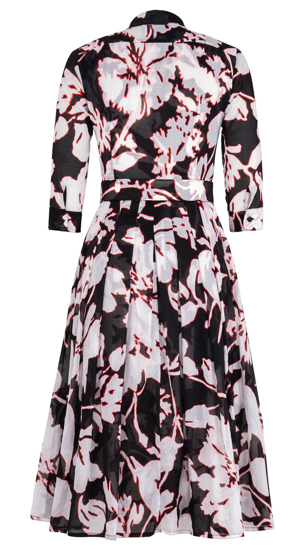 Audrey Dress #4 Shirt Collar 3/4 Sleeve Midi Length Cotton Musola (Hemingway Flower Ground)