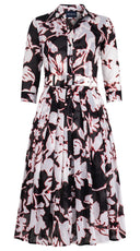 Audrey Dress #4 Shirt Collar 3/4 Sleeve Midi Length Cotton Musola (Hemingway Flower Ground)