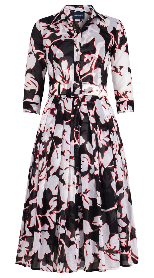 Audrey Dress #4 Shirt Collar 3/4 Sleeve Midi Length Cotton Musola (Hemingway Flower Ground)