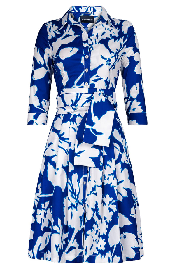 Audrey Dress #3 Shirt Collar 3/4 Sleeve Regular Length Cotton Stretch (Hemingway Flower Ground)