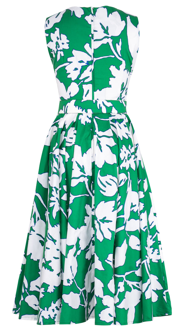 Abelia Dress Crew Neck Sleeveless Midi Length Cotton Stretch (Hemingway Flower Ground)