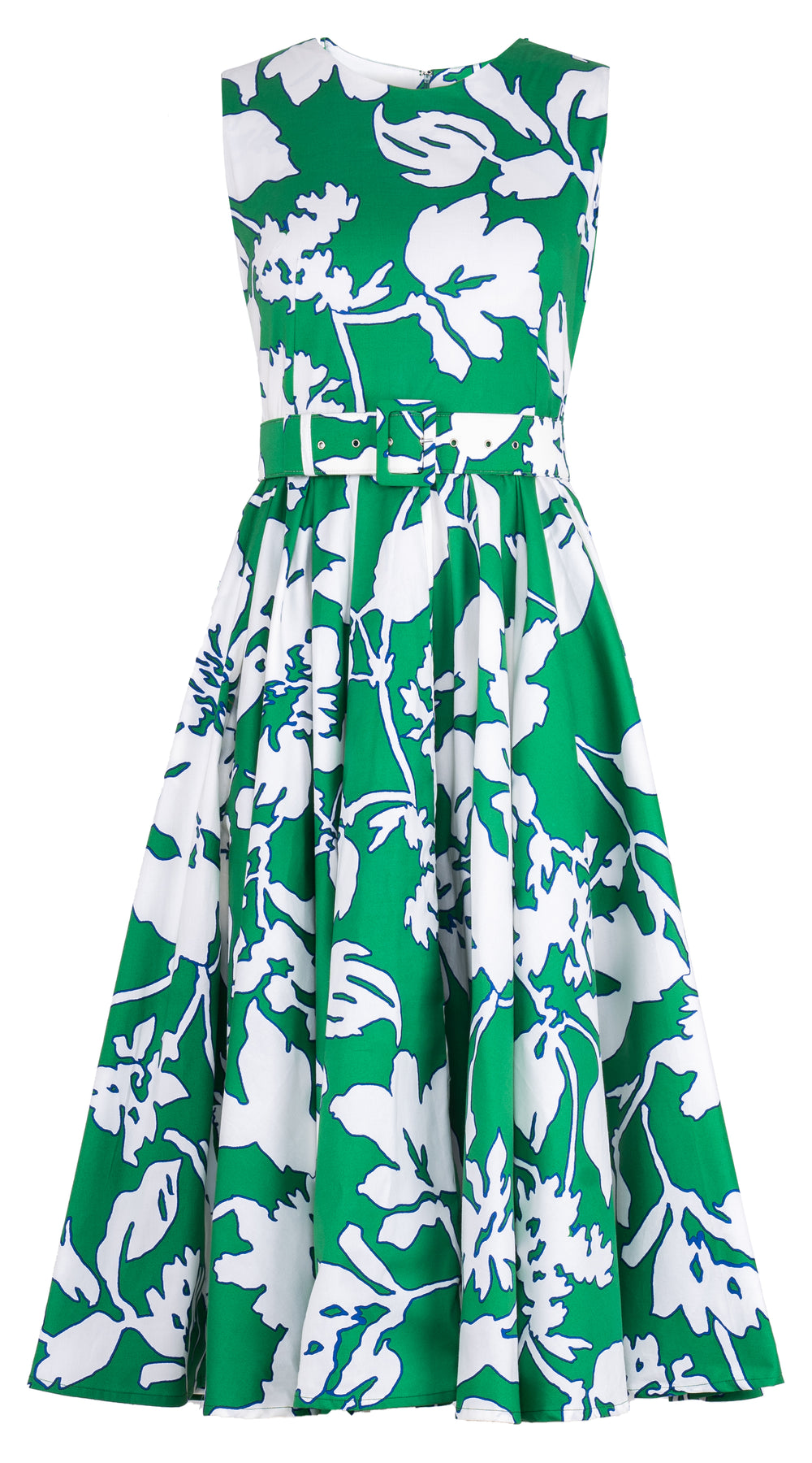 Abelia Dress Crew Neck Sleeveless Midi Length Cotton Stretch (Hemingway Flower Ground)