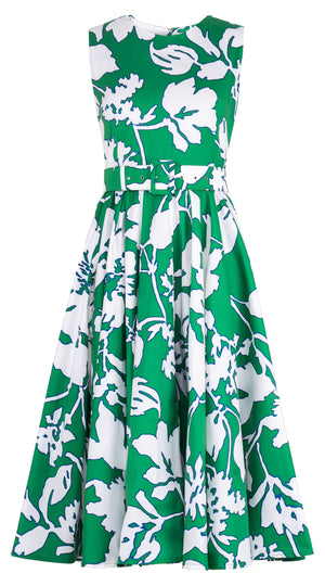 Abelia Dress Crew Neck Sleeveless Midi Length Cotton Stretch (Hemingway Flower Ground)