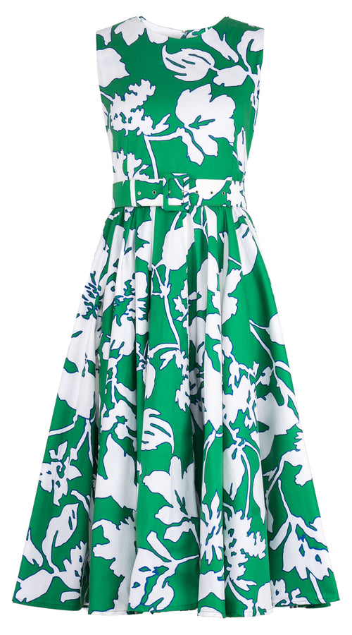 Abelia Dress Crew Neck Sleeveless Midi Length Cotton Stretch (Hemingway Flower Ground)