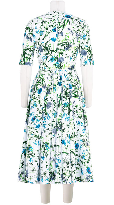 Abelia Dress V Neck 1/2 Sleeve Midi Length Cotton Stretch (Hempstead Flower)