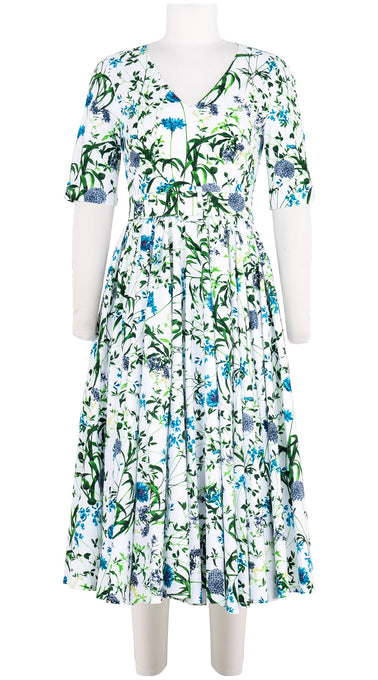 Abelia Dress V Neck 1/2 Sleeve Midi Length Cotton Stretch (Hempstead Flower)