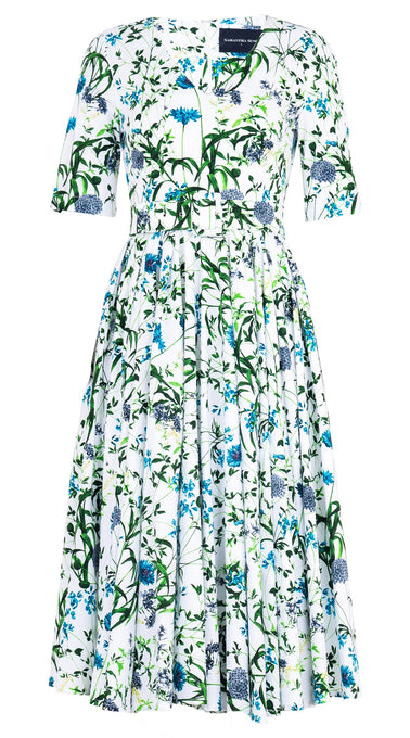 Abelia Dress V Neck 1/2 Sleeve Midi Length Cotton Stretch (Hempstead Flower)