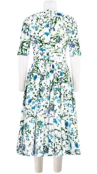 Abelia Dress V Neck 1/2 Sleeve Midi Length Cotton Stretch (Hempstead Flower)