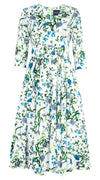 Abelia Dress V Neck 3/4 Sleeve Midi Length Cotton Stretch (Hempstead Flower)
