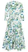 Abelia Dress V Neck 3/4 Sleeve Midi Length Cotton Stretch (Hempstead Flower)