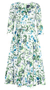 Abelia Dress V Neck 3/4 Sleeve Midi Length Cotton Stretch (Hempstead Flower)