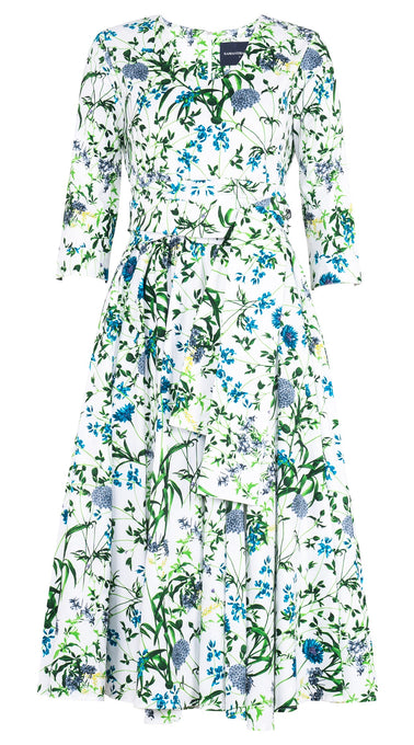 Abelia Dress V Neck 3/4 Sleeve Midi Length Cotton Stretch (Hempstead Flower)