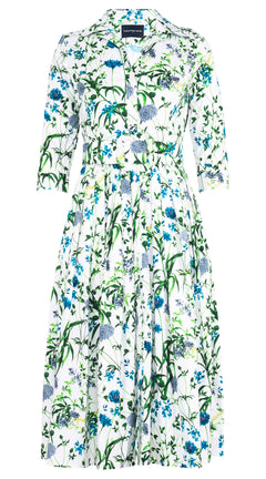 [Off the Rack] Audrey Dress #2 Shirt Collar 3/4 Sleeve Long Length Cotton Stretch (Hempstead Flower) @XS-XXL