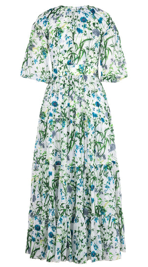 Eva Dress Crew Neck Tie 3/4 Sleeve Maxi Length Cotton Musola (Hempstead Flower)