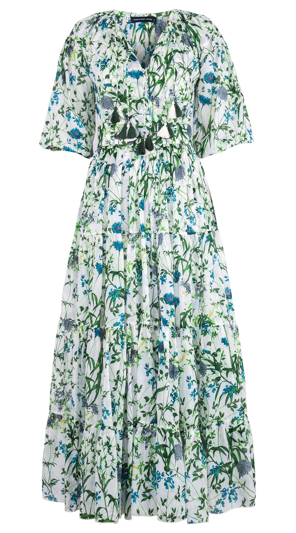 Eva Dress Crew Neck Tie 3/4 Sleeve Maxi Length Cotton Musola (Hempstead Flower)